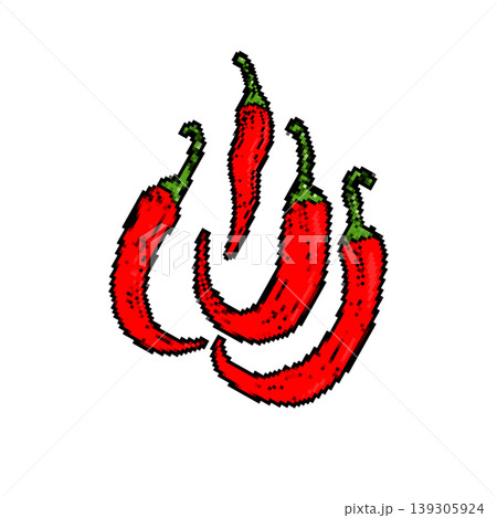 Pixel art chili peppers isolated on white background. Vector illustration Pixel art chili peppers isolated on white background. Vector illustration 139305924