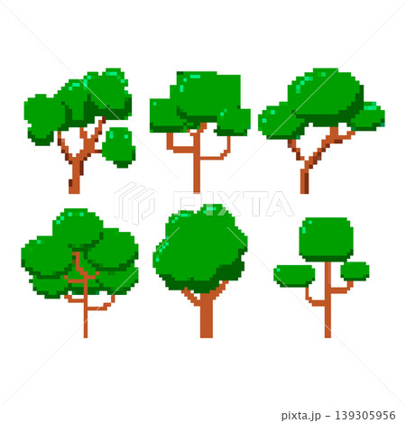 Pixel art trees icons isolated on white background. Vector illustration Pixel art trees icons isolated on white background. Vector illustration 139305956