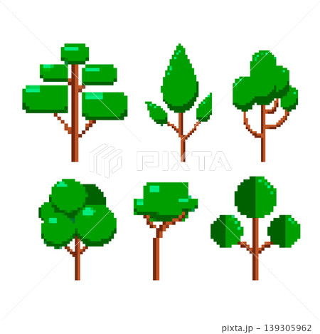 Pixel art trees icons isolated on white background. Vector illustration Pixel art trees icons isolated on white background. Vector illustration 139305962
