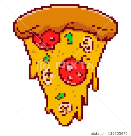 Pixel art pizza slice isolated on white...のイラスト素材 [139305972] - PIXTA