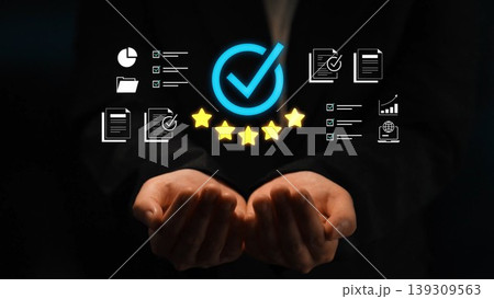 Businessman Holding Checkmark Icon Symbolizing Success and Quality Assurance in Professional Services and Document Management for Effective Operations Gluon Businessman Holding Checkmark Icon Symbolizing Success and Quality Assurance in Professional Services and Document Management for Effective Operations Gluon 139309563
