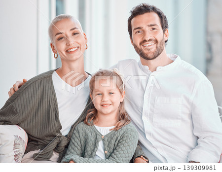 Mother, father and girl on couch, portrait and smile with care, bonding and hug for love in home living room. Mom, dad and child with happy embrace on lounge couch, relax and pride in family house Mother, father and girl on couch, portrait and smile with care, bonding and hug for love in home living room. Mom, dad and child with happy embrace on lounge couch, relax and pride in family house 139309981