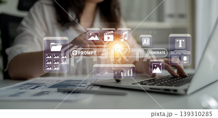Creative Professional Using Laptop to Generate Digital Content with AI and Innovative Tools in Modern Workspace Quark Creative Professional Using Laptop to Generate Digital Content with AI and Innovative Tools in Modern Workspace Quark 139310285