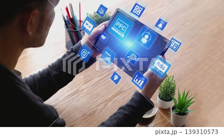 Marketing online strategy with digital advertising, PPC, social media and SEO icons Gist Marketing online strategy with digital advertising, PPC, social media and SEO icons Gist 139310573