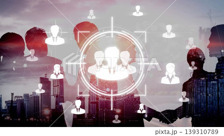 Business Networking and Relationship Building Concept with Silhouettes of Professionals and Digital Elements Representing Connections and Collaboration Sigmoid. Business Networking and Relationship Building Concept with Silhouettes of Professionals and Digital Elements Representing Connections and Collaboration Sigmoid. 139310789