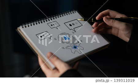 Illustration of Artificial Intelligence Concept with Brain and Speech Bubbles on Notepad, Symbolizing Communication and Innovation in Technology Quark Illustration of Artificial Intelligence Concept with Brain and Speech Bubbles on Notepad, Symbolizing Communication and Innovation in Technology Quark 139311019