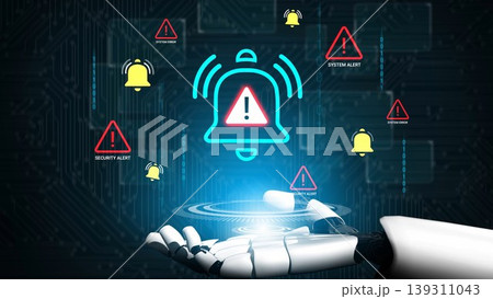Futuristic Robot Hand Holding Alert Icons Over Circuit Background for Security and Notification Concept in Tech Illustration Gluon Futuristic Robot Hand Holding Alert Icons Over Circuit Background for Security and Notification Concept in Tech Illustration Gluon 139311043
