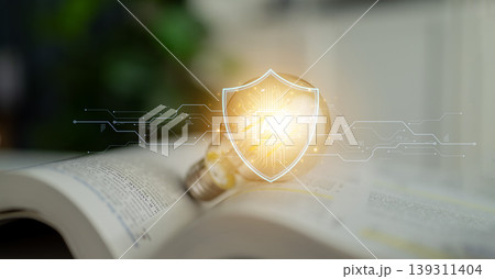 AI Cybersecurity Shield with Data Protection Icons and Circuit Lines. Corpus AI Cybersecurity Shield with Data Protection Icons and Circuit Lines. Corpus 139311404