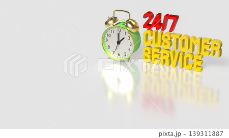 24 7 Customer Service Concept With Alarm Clock And Bold Yellow Text 3d render. 24 7 Customer Service Concept With Alarm Clock And Bold Yellow Text 3d render. 139311887