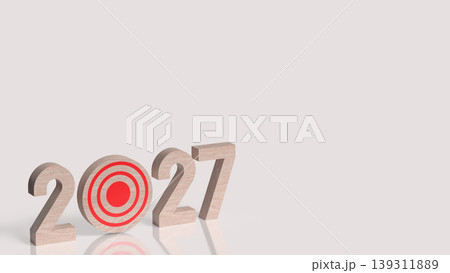 2027 Business Target Goal Concept With Wooden Numbers And Red Bullseye Symbol 3d render. 2027 Business Target Goal Concept With Wooden Numbers And Red Bullseye Symbol 3d render. 139311889