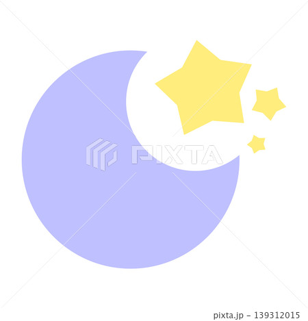 Pastel crescent moon and yellow stars for nursery and baby design. Cute night sky icon for bedtime stories and sleep apps, Vector Illustration Pastel crescent moon and yellow stars for nursery and baby design. Cute night sky icon for bedtime stories and sleep apps, Vector Illustration 139312015