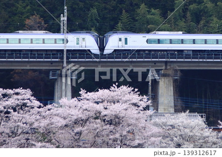 眼下に咲き誇る桜に見送られて早朝の中央東線を走行するE353系電車_2026/4/11撮影 眼下に咲き誇る桜に見送られて早朝の中央東線を走行するE353系電車_2026/4/11撮影 139312617
