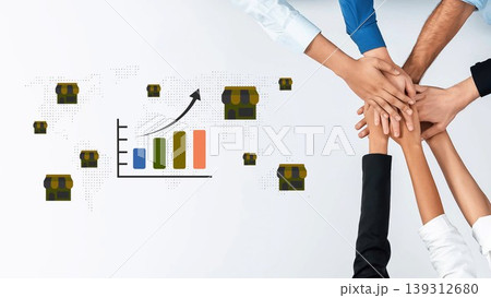 Collaborative Business Growth Concept Illustrating Diverse Hands Supporting Rising Graph and E-Commerce Boxes on a Light Background Gluon Collaborative Business Growth Concept Illustrating Diverse Hands Supporting Rising Graph and E-Commerce Boxes on a Light Background Gluon 139312680