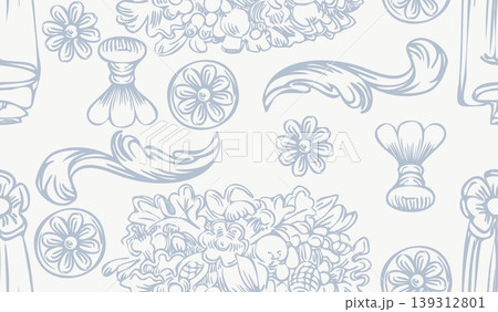 Seamless wallpaper pattern with hand drawing baroque ornaments blue Seamless wallpaper pattern with hand drawing baroque ornaments blue 139312801