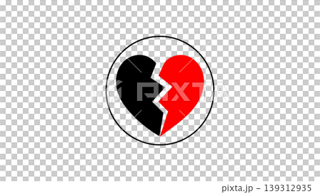 Broken Red And Black Heart Icon Inside Circle Symbolizing Heartbreak And Emotional Split 139312935