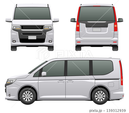 3方向から見た車のイラスト(Mミニバン) 3方向から見た車のイラスト(Mミニバン) 139312939