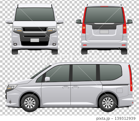 3方向から見た車のイラスト(Mミニバン) 3方向から見た車のイラスト(Mミニバン) 139312939