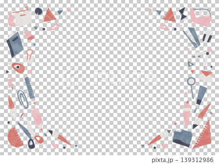 Stationery-themed paper-cut frame background, watercolor retro-pop illustration frame, white. 139312986
