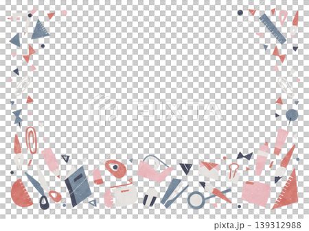 文房具の切り絵風フレーム背景 水彩のレトロポップなイラスト枠 白色 文房具の切り絵風フレーム背景 水彩のレトロポップなイラスト枠 白色 139312988