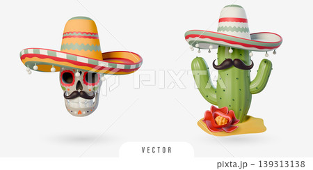 3D mexican culture symbols illustration 139313138