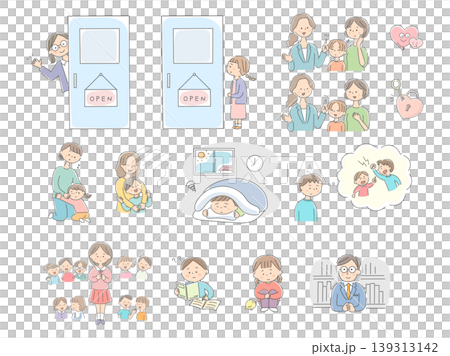 A set of illustrations depicting school counselors and troubled children. A set of illustrations depicting school counselors and troubled children. 139313142