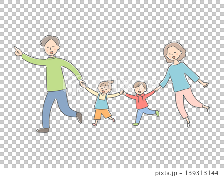 手をつないで歩く仲良し家族のイラスト 手をつないで歩く仲良し家族のイラスト 139313144