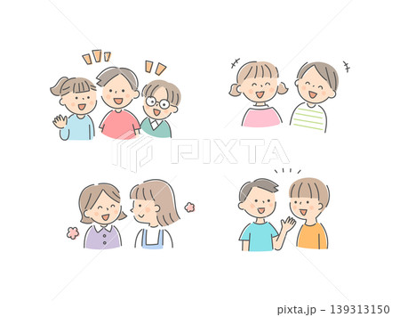 仲良くおしゃべりする子供たちのイラストセット 仲良くおしゃべりする子供たちのイラストセット 139313150