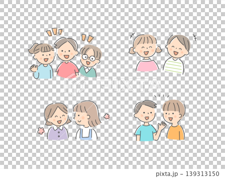 仲良くおしゃべりする子供たちのイラストセット 仲良くおしゃべりする子供たちのイラストセット 139313150
