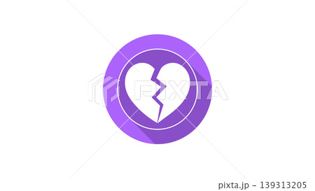 Purple Broken Heart Icon With Flat Design And Long Shadow Symbolizing Heartbreak And Lost Love Purple Broken Heart Icon With Flat Design And Long Shadow Symbolizing Heartbreak And Lost Love 139313205