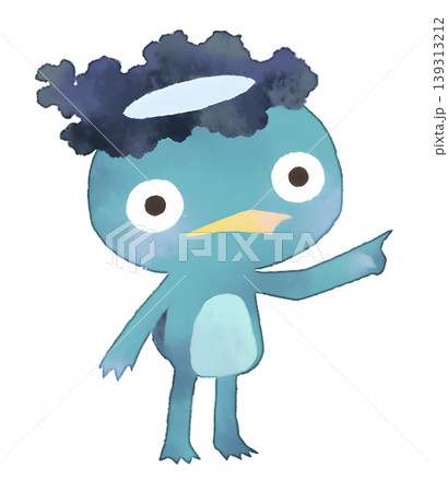 →を指さす青色の河童イラスト 水彩風 透過PNG 139313212