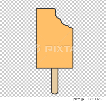 A bite-filled orange square ice cream on a stick. A bite-filled orange square ice cream on a stick. 139313260