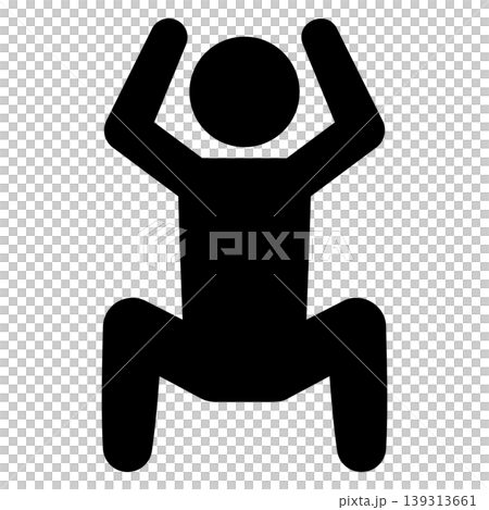 A monochrome icon of a person psyching themselves up with squats (muscle training, willpower, lower body strengthening, silhouette, vector). A monochrome icon of a person psyching themselves up with squats (muscle training, willpower, lower body strengthening, silhouette, vector). 139313661