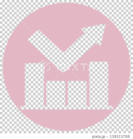 Simple bar graph icon, down & up, pink background. Simple bar graph icon, down & up, pink background. 139313788