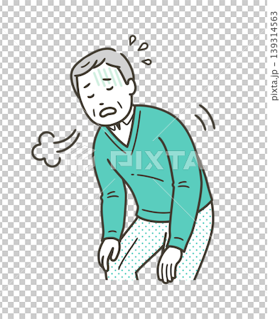 An elderly man who is out of breath and taking a deep breath 139314563