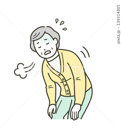 息切れをして大きな呼吸をする高齢者女性の上半身イラスト 息切れをして大きな呼吸をする高齢者女性の上半身イラスト 139314805