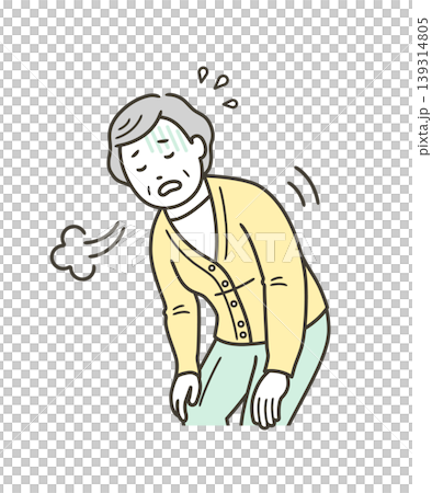 息切れをして大きな呼吸をする高齢者女性の上半身イラスト 息切れをして大きな呼吸をする高齢者女性の上半身イラスト 139314805