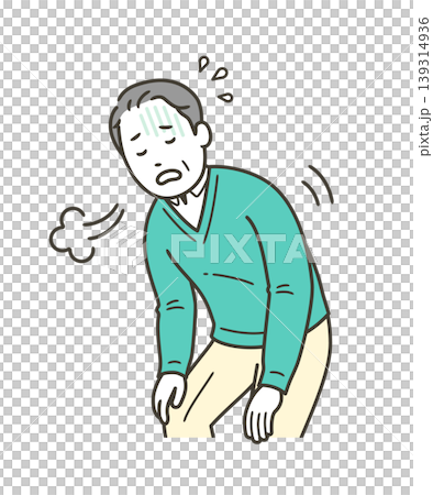 息切れをして大きな呼吸をする中年男性の上半身イラスト 139314936
