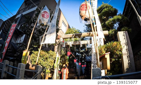 東京、亀戸石井神社、おしゃもじ様の鳥居と境内 東京、亀戸石井神社、おしゃもじ様の鳥居と境内 139315077