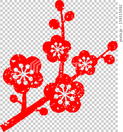 A Japanese-style illustration of a plum branch, as if stamped with a red stamp. A Japanese-style illustration of a plum branch, as if stamped with a red stamp. 139315092