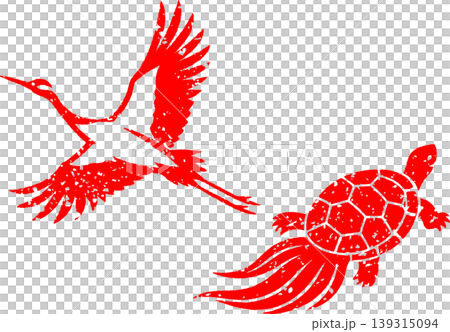 A celebratory crane and turtle illustration design, as if stamped with a red seal. A celebratory crane and turtle illustration design, as if stamped with a red seal. 139315094