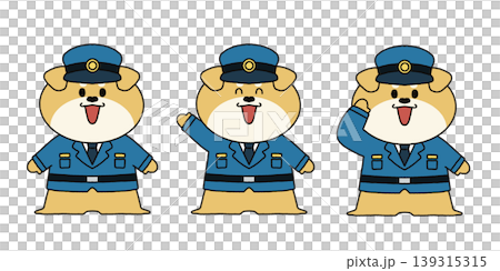 Dog Police Officer Greeting and Saluting Set: Cute Safety Announcement Illustration Material Dog Police Officer Greeting and Saluting Set: Cute Safety Announcement Illustration Material 139315315