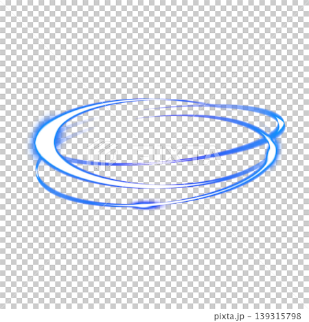 Blue ring of light, horizontally swirling light trail, black background, overlay material. 139315798