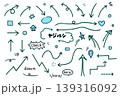 手書きのカラフルな矢印のイラストセット　青 139316092