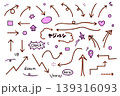 手書きのカラフルな矢印のイラストセット　赤 139316093