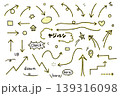 手書きのカラフルな矢印のイラストセット　黄色 139316098