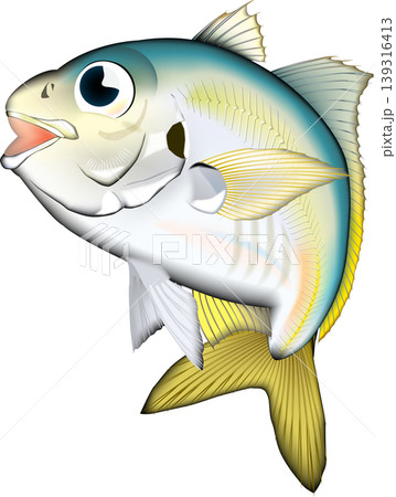 かわいい魚イラスト 「アジ(マアジ)」 ベクター形式 白背景単体 かわいい魚イラスト 「アジ(マアジ)」 ベクター形式 白背景単体 139316413
