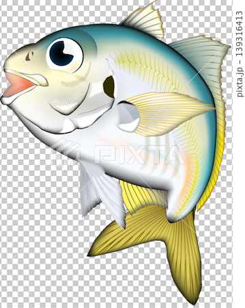 可愛的魚類插圖：「竹莢魚（日本竹莢魚）」 - 向量格式 - 白色背景單幅插圖 139316413