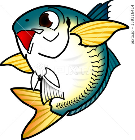 かわいい魚イラスト 「アジ(マアジ)」 ベクター形式 白背景単体 輪郭線あり かわいい魚イラスト 「アジ(マアジ)」 ベクター形式 白背景単体 輪郭線あり 139316414