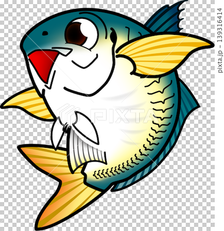 可愛的魚插圖:「竹莢魚(日本竹莢魚)」 - 向量格式 - 白色背景上的單條魚,帶有輪廓。 可愛的魚插圖:「竹莢魚(日本竹莢魚)」 - 向量格式 - 白色背景上的單條魚,帶有輪廓。 139316414
