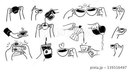 hand holding and coffee cafe decorated doodle line art hand holding and coffee cafe decorated doodle line art 139316497